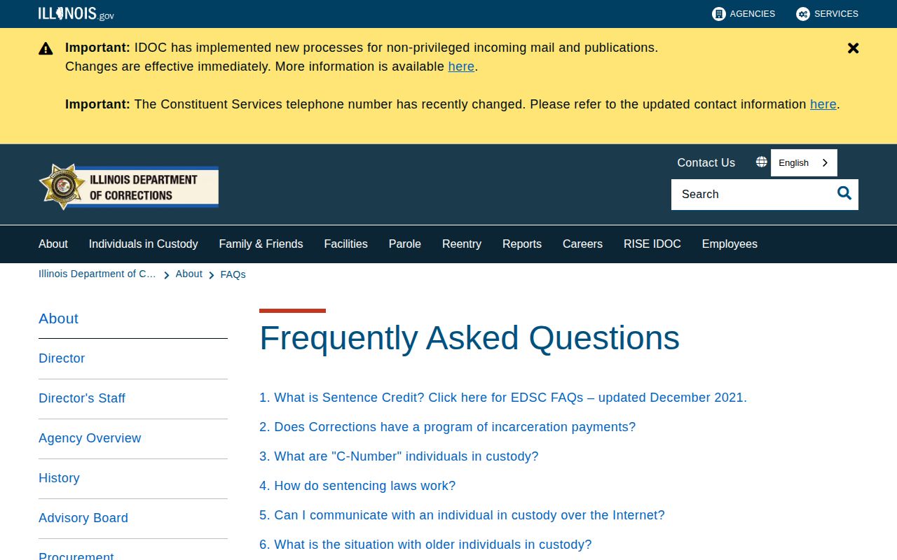 Illinois Department of Corrections FAQ on release dates and sentence credit