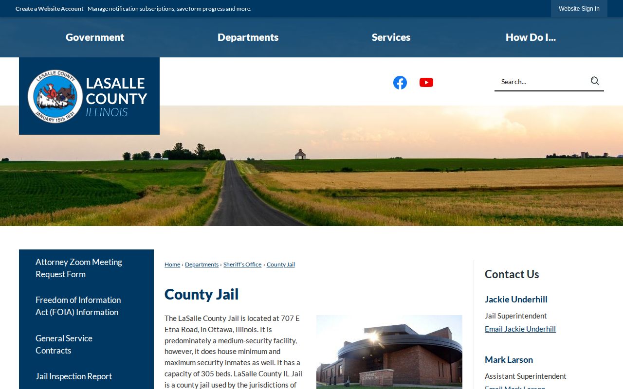 Official LaSalle County Jail page for the physical custodian
